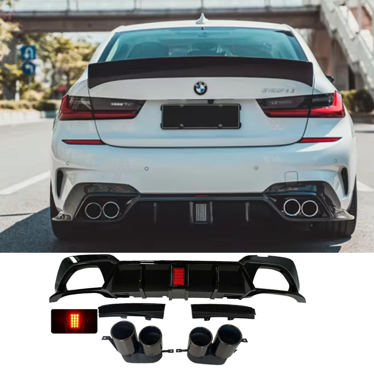 Black Rear Diffuser BMW 3 Series G20/G21 M Performance Sport Gloss Black Rear Diffuser wit ...