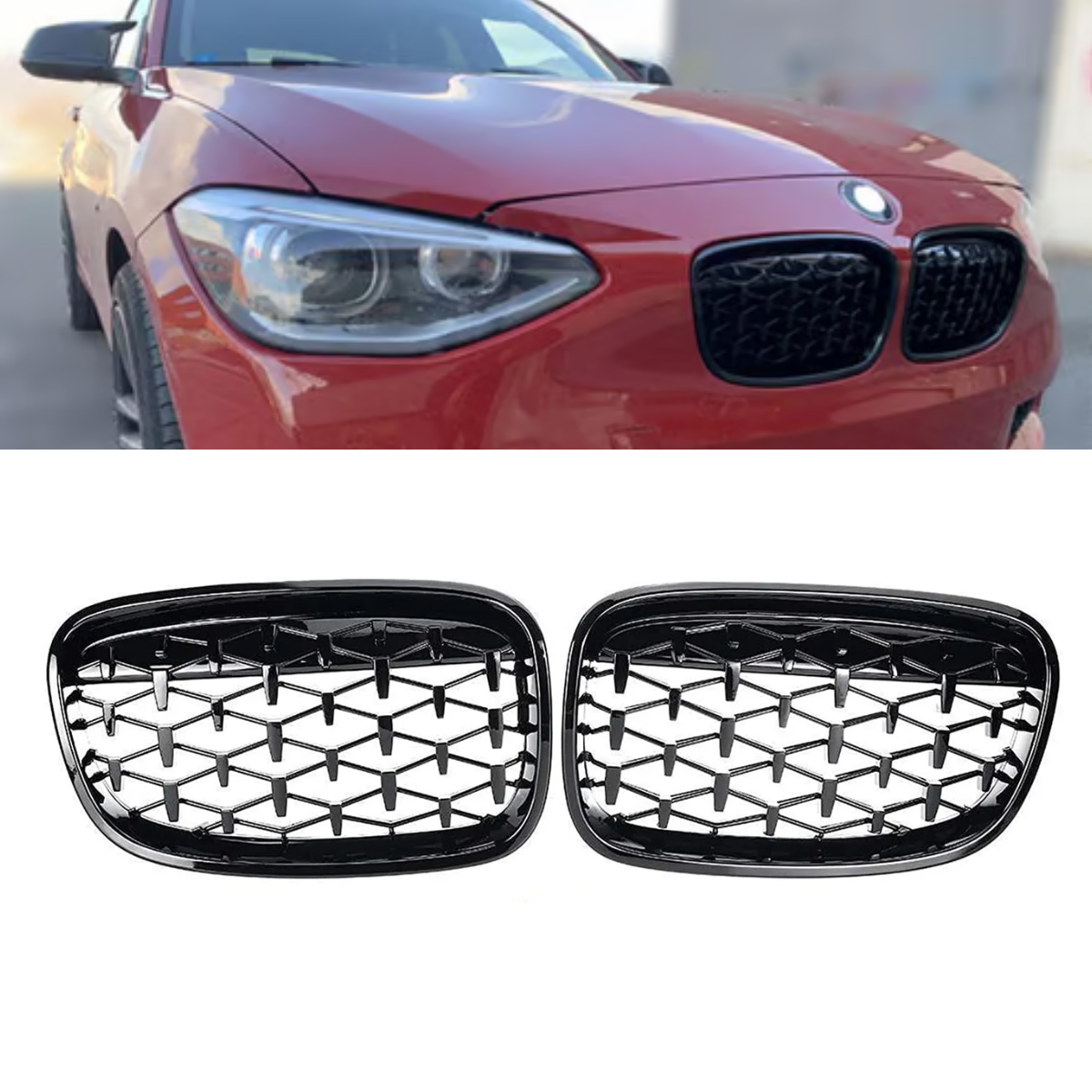 BMW F20/F21 1 Series (2011-2014) Gloss Black Front Kidney Diamond Grille Grill