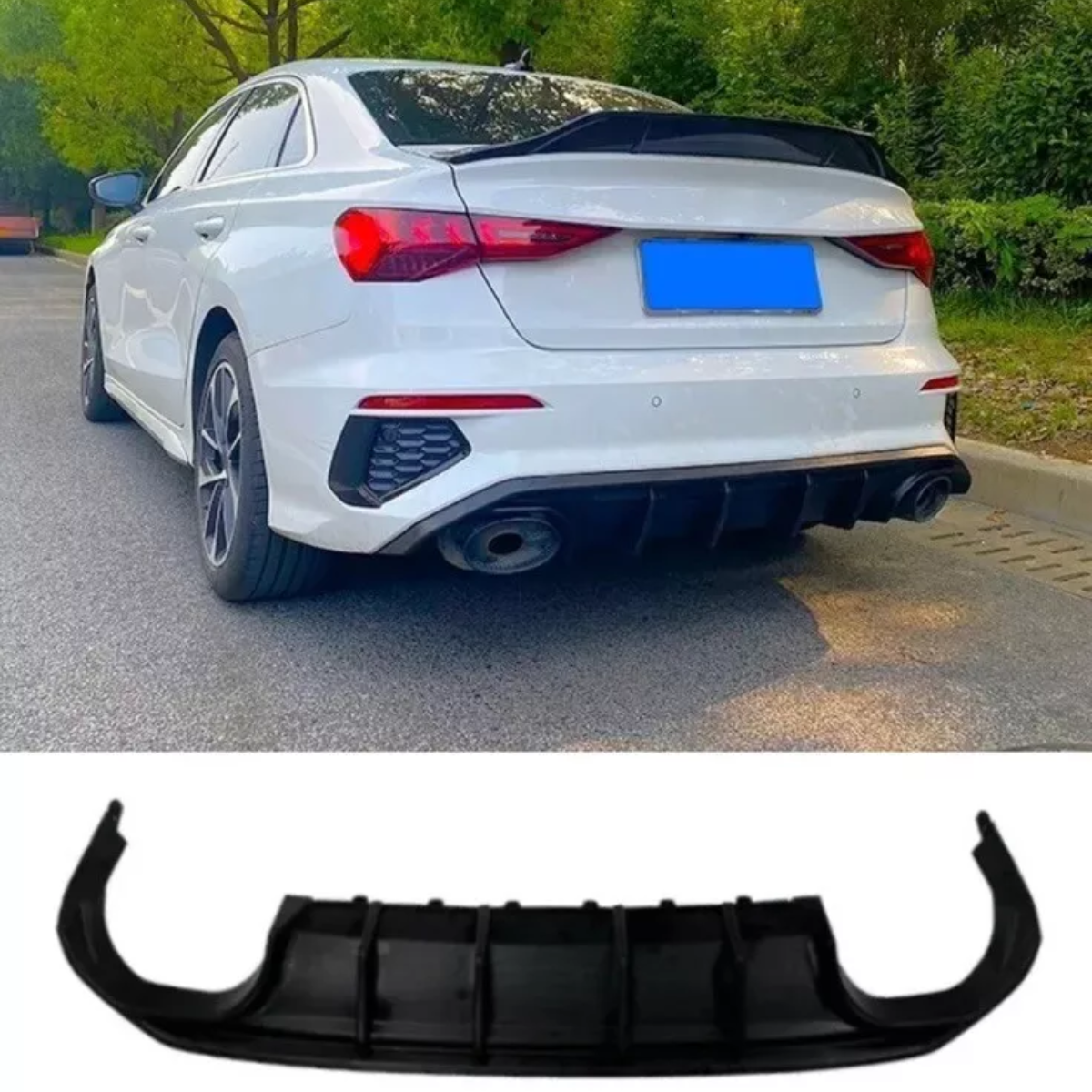 Audi A3 S Line 8Y Saloon Rear Diffuser Lip Valance (2020+) Gloss Black