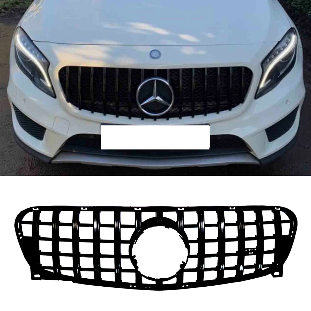 Gloss Black Panamericana GT Style Front Grille for Mercedes GLA X156 (2014-2016)