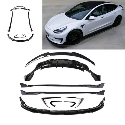 Gloss Black Body Kit Front Lip, Diffuser, Side Skirt for Tesla Model 3 (2017+)