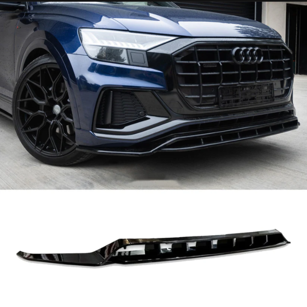 Audi Q8 S Line (2018+) with Gloss Black Front Splitter Lip