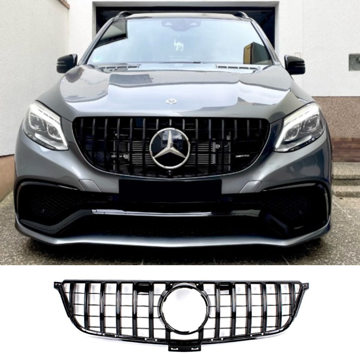 Mercedes ML GLE W166 AMG Panamericana Gloss Black GT Style Grille with Camera