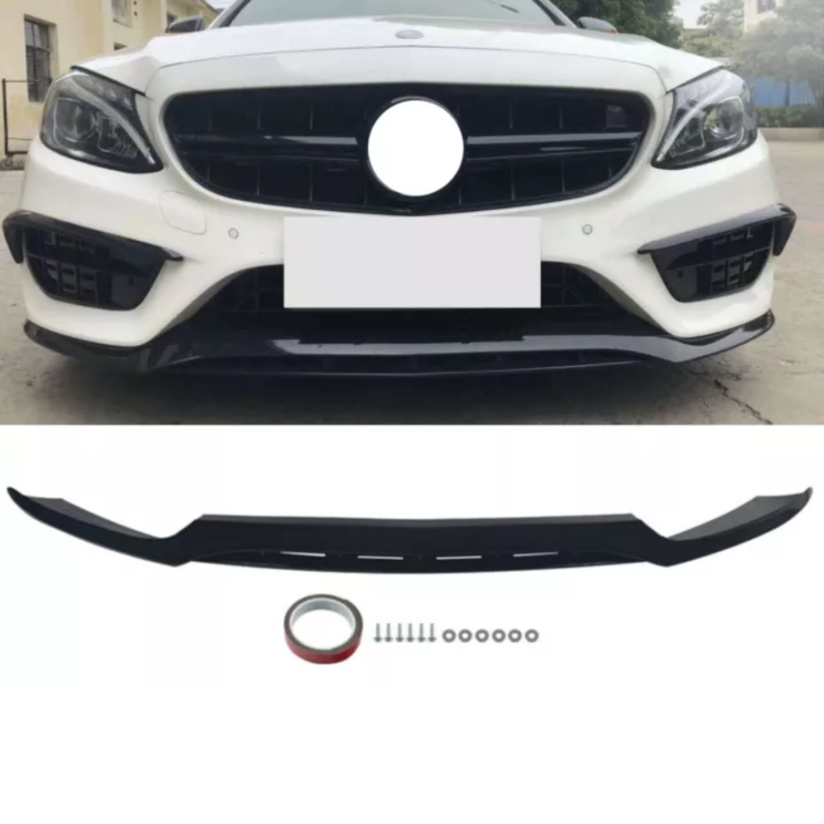 Mercedes C Class W205 C205 C43 AMG Style Gloss Black Front Splitter Lip (2015-2018)