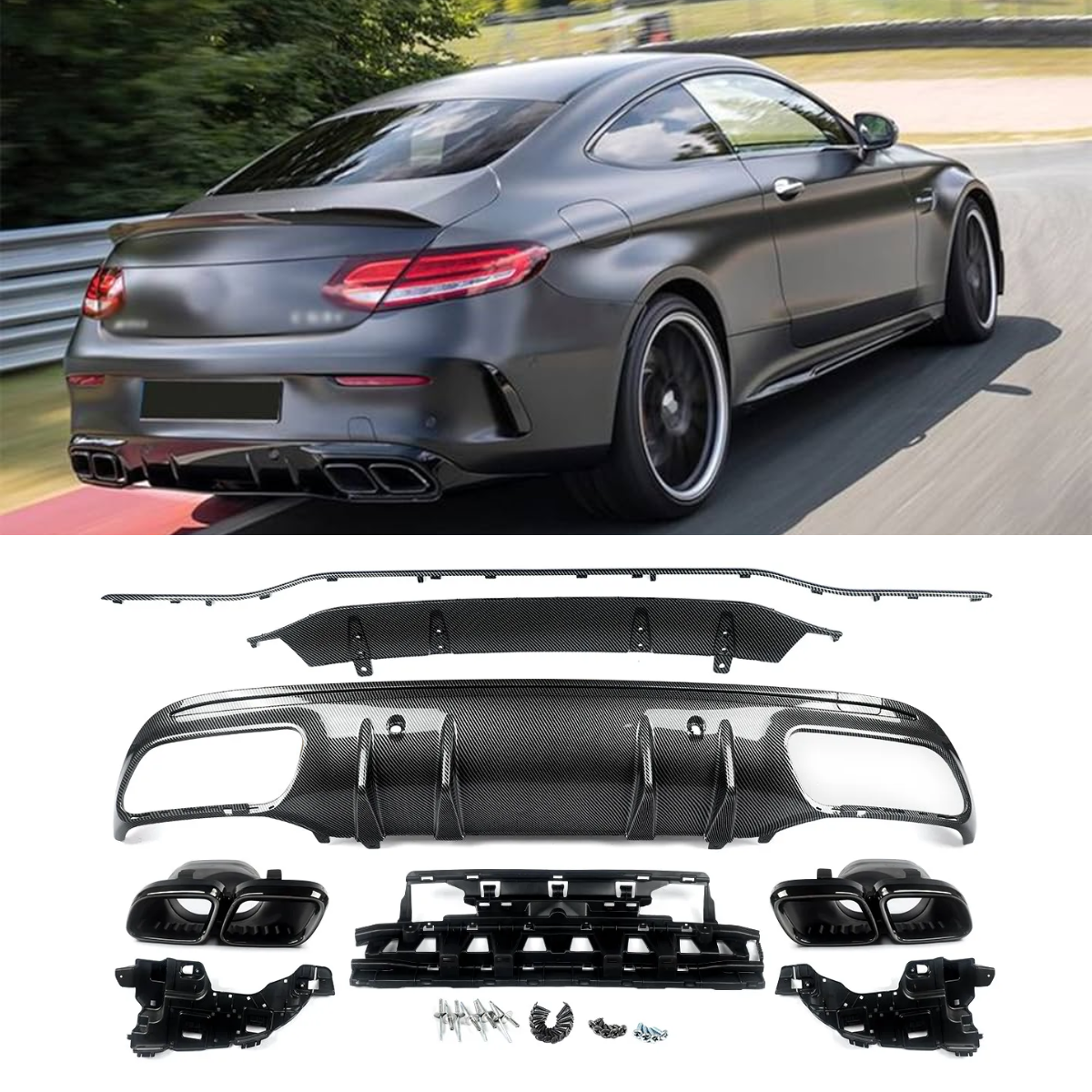 Facelift Style Rear Bumper Diffuser with Exhaust for Mercedes C-Class W205 (2015-2021)