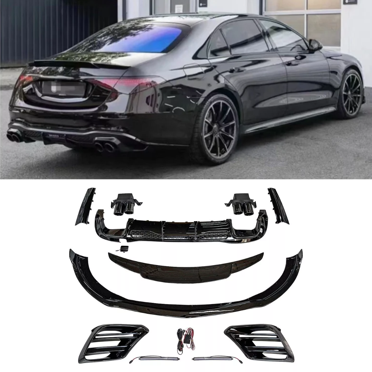 Gloss Black Bodykit Splitter Spoiler Mercedes S Class W223 AMG Line