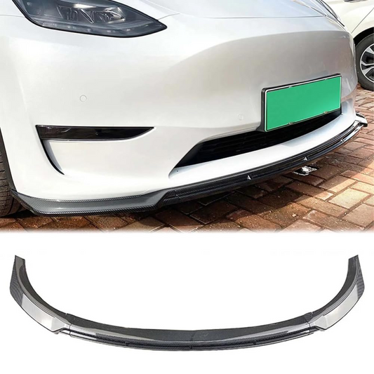 Tesla Model Y Carbon Fiber Front Bumper Splitter Lip Trim Kit Spoiler (2021-2025)