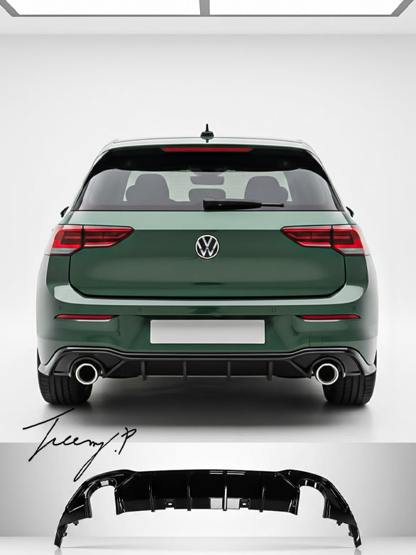 VW Golf MK8 gloss black rear diffuser with big center fin

