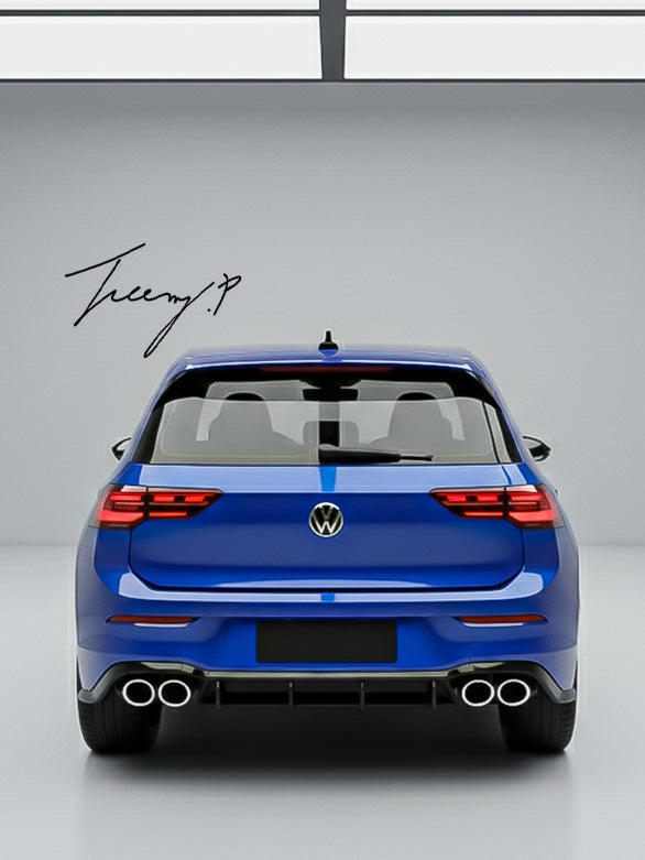VW Golf MK8 GTI GTD GTE R-Line gloss black rear diffuser with big fin
