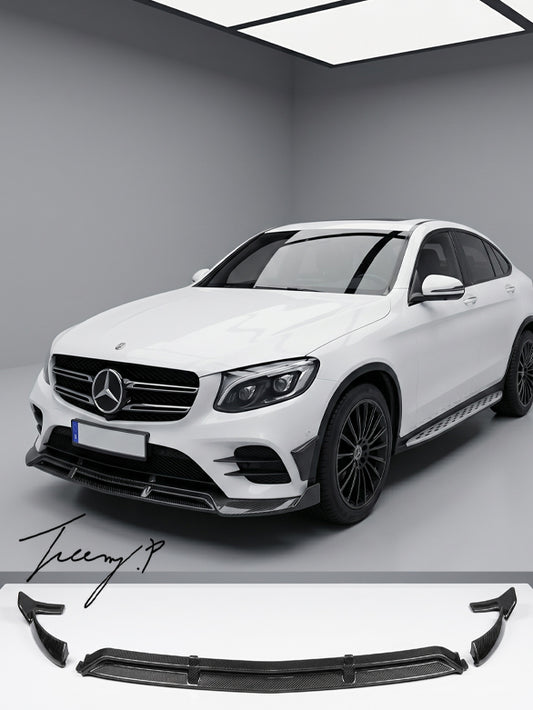 Mercedes GLC C253 Coupe gloss carbon front lip splitter sporty design upgrade for 2015 to 2019 model

