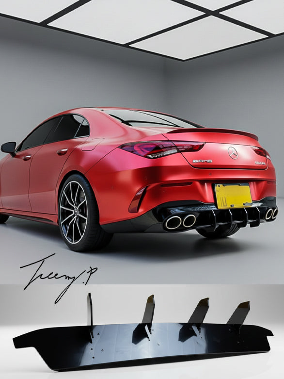 Mercedes W118 CLA35 CLA45S gloss black shark fin rear diffuser lip