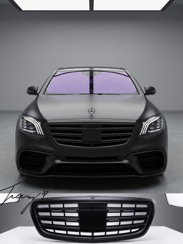 Matte black grille with night vision slot for Mercedes S Class W222 Saloon 2014 to 2020
