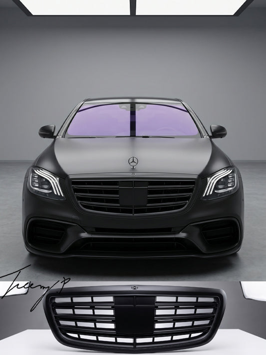 Matte black grille with night vision slot for Mercedes S Class W222 Saloon 2014 to 2020
