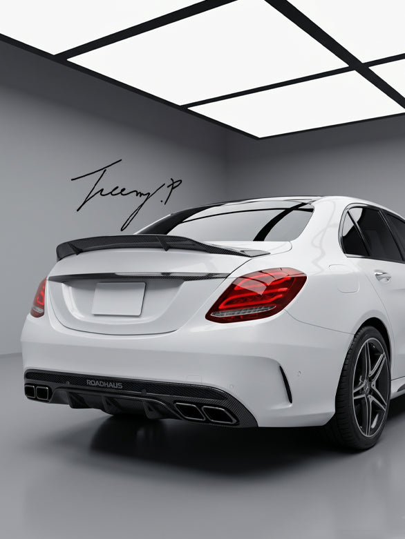 Carbon look rear boot spoiler lip for Mercedes C Class W205 2014 to 2018