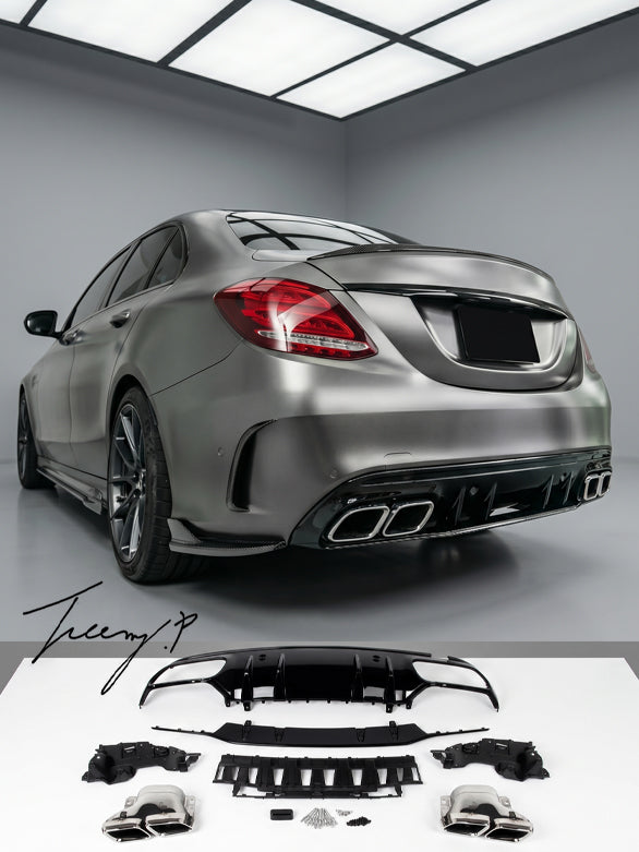 Mercedes C Class W205 AMG Line rear bumper diffuser with exhaust 2014 to 2021

