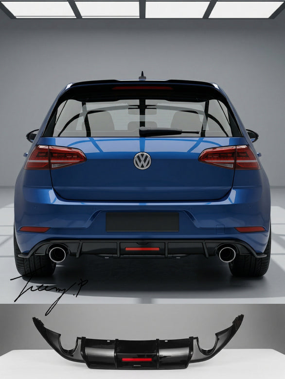 VW Golf MK7 GTI gloss black rear diffuser with LED lights sporty aggressive styling
