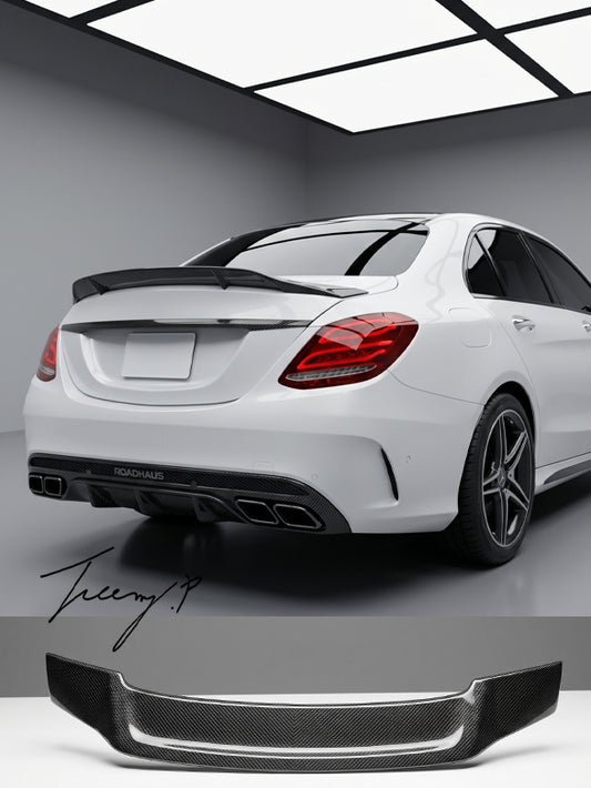 Carbon look rear boot spoiler lip for Mercedes C Class W205 2014 to 2018