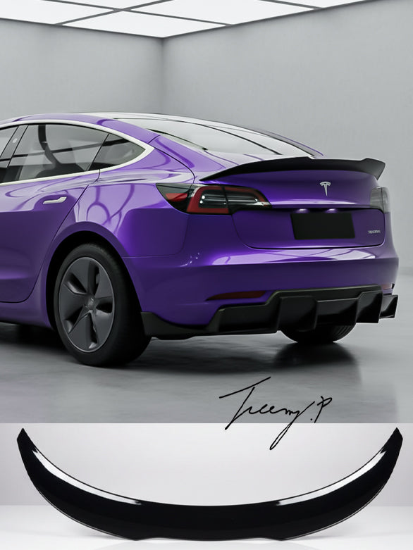 Tesla Model 3 gloss black PSM ducktail rear boot spoiler (2017–2022)