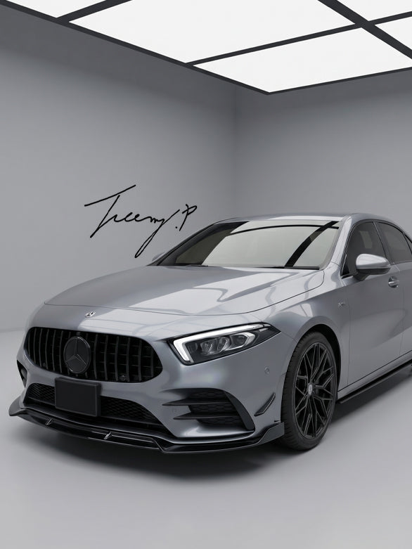 Mercedes A Class A35 A45 AMG Line B style front splitter spoiler 2018 and newer