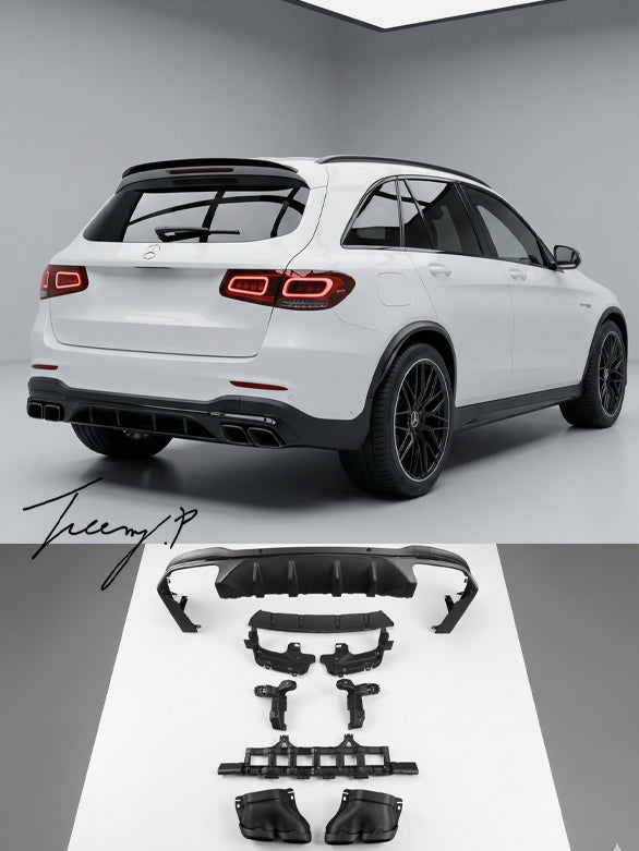 Mercedes Benz GLC X253 matte black rear diffuser with black tips GLC63 style sporty aggressive upgrade
