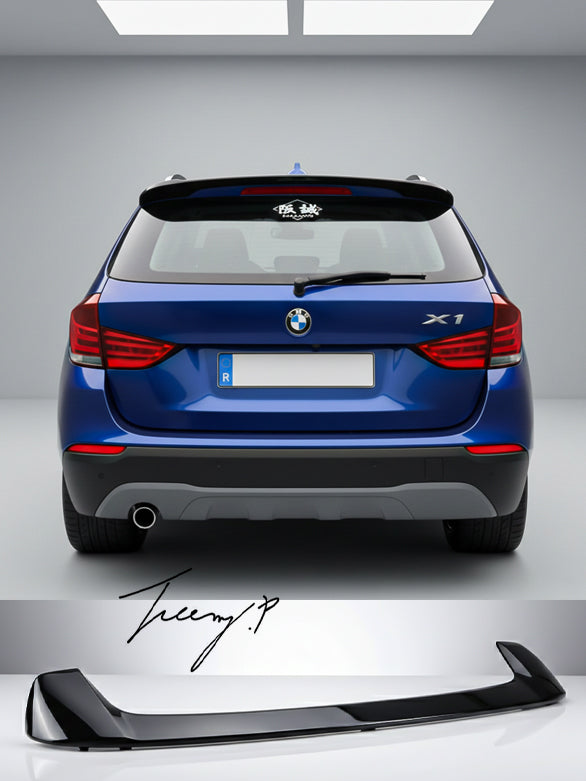 Gloss black rear roof spoiler boot wing lip for BMW X1 E84 (2012–2015).
