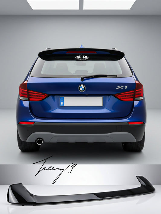 Gloss black rear roof spoiler boot wing lip for BMW X1 E84 (2012–2015).