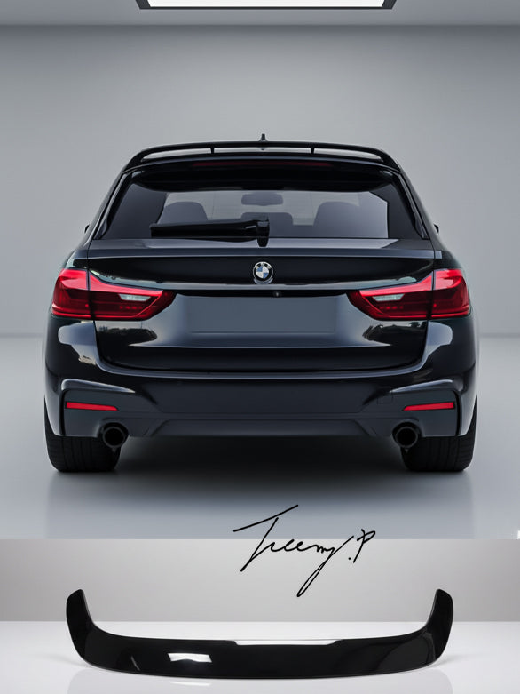 Gloss black rear roof spoiler lip for BMW 5 Series G31 Touring (2017–2023).