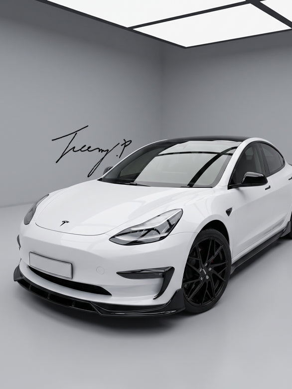 Tesla Model 3 gloss black aero style front fog light trim
