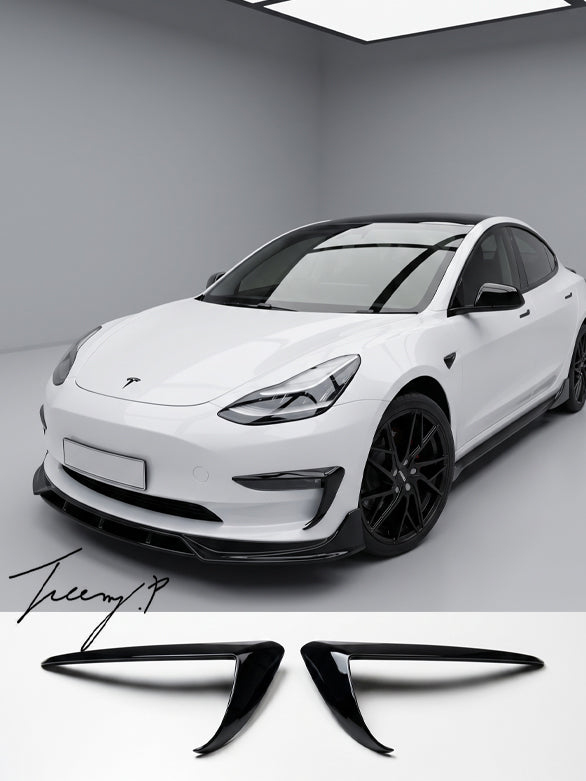 Tesla Model 3 gloss black aero style front fog light trim
