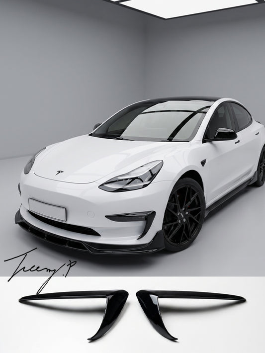 Tesla Model 3 gloss black aero style front fog light trim
