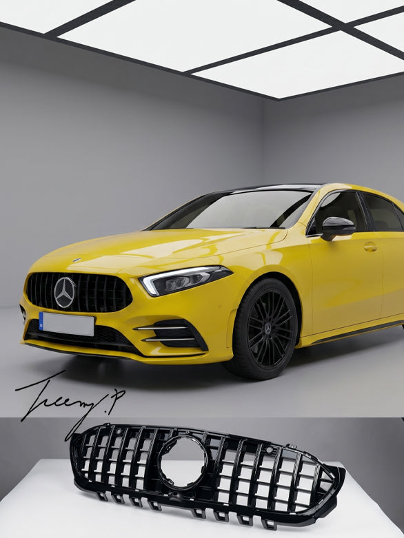 Mercedes A Class W177 gloss black GT style front grille bodykit spoiler 2018 to 2023
