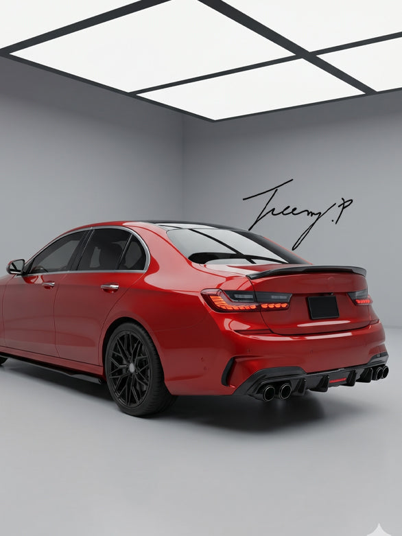 Gloss black rear valance diffuser with LED for BMW 3 Series G20 M Sport (2020+).