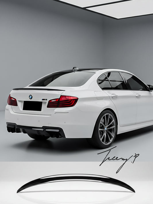 Gloss black P Style rear boot spoiler lip wing for BMW 5 Series F10 (2010–2017).