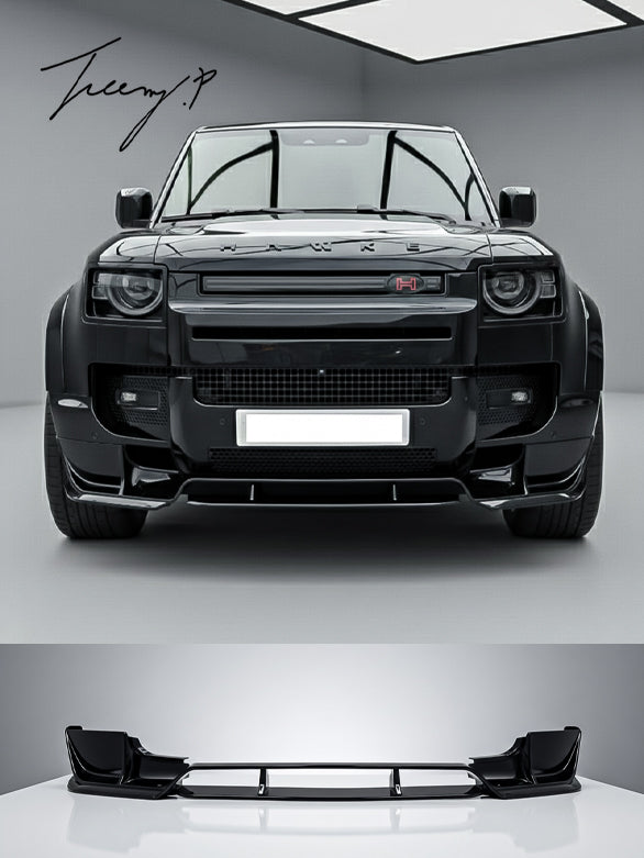 Gloss black Hawke front lip splitter apron for Land Rover Defender 110 L663 (2020+)