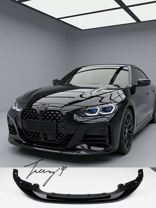 Gloss black front lip splitter spoiler body kit installed on a 2020-2023 BMW 4 Series M Sport G22 / G23