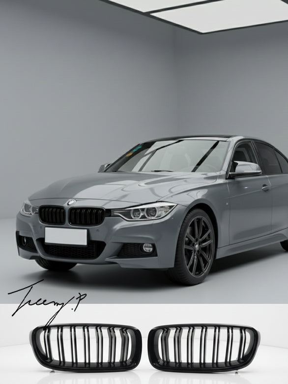 Gloss black front kidney grille for BMW 3 Series F30 (2012–2018).
