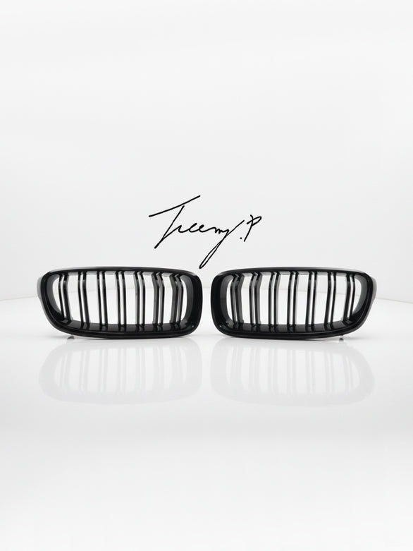 Gloss black front kidney grille for BMW 3 Series F30 (2012–2018).
