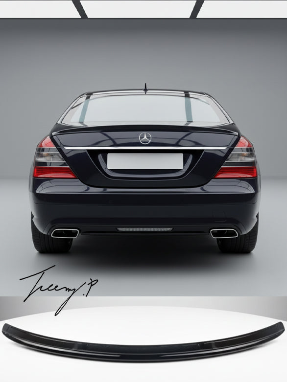 Gloss black rear boot trunk lip spoiler wing for Mercedes S-Class W221 (2005–2013).

