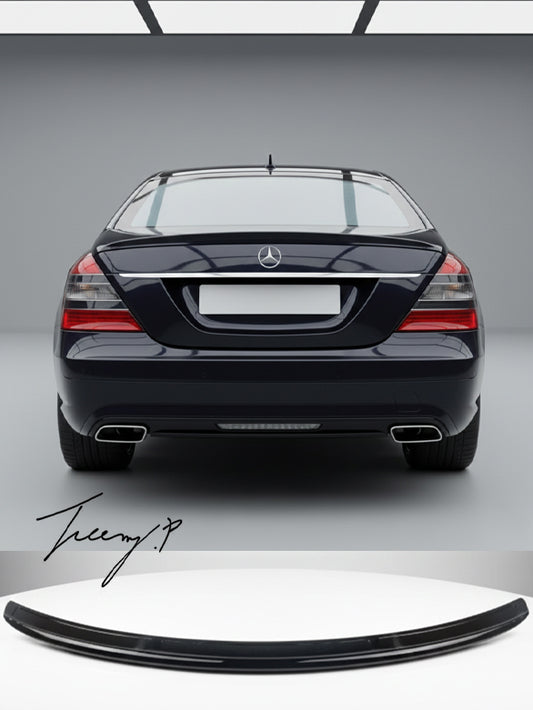 Gloss black rear boot trunk lip spoiler wing for Mercedes S-Class W221 (2005–2013).
