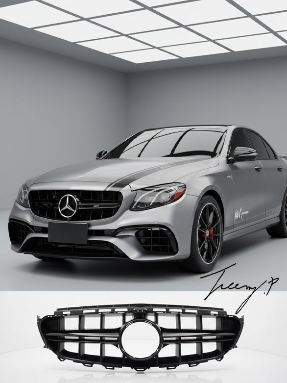 Gloss black E63S AMG style front grille for Mercedes E Class W213 C238 (2016–2019)
