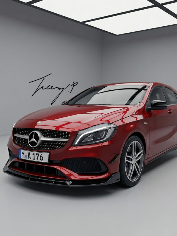 Mercedes A Class W176 AMG Line gloss black front splitter spoiler 2015 to 2018
