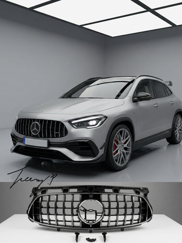 Mercedes GLA H247 gloss black GT style front bumper grille sporty aggressive front styling
