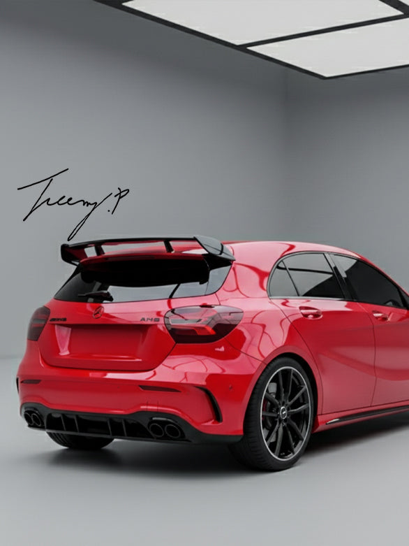 Carbon look A45 AMG style rear roof boot spoiler for Mercedes A Class W176 (2012–2018)
