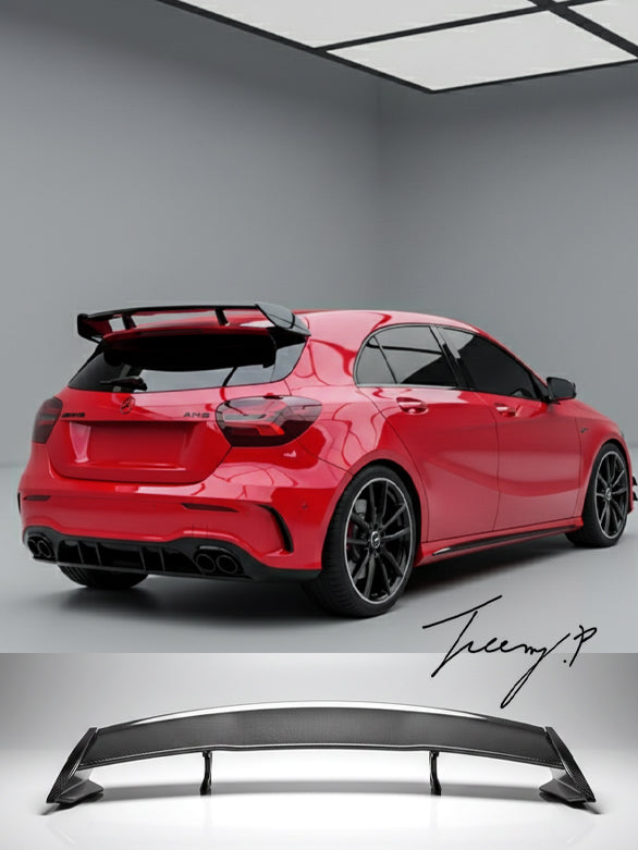 Carbon look A45 AMG style rear roof boot spoiler for Mercedes A Class W176 (2012–2018)
