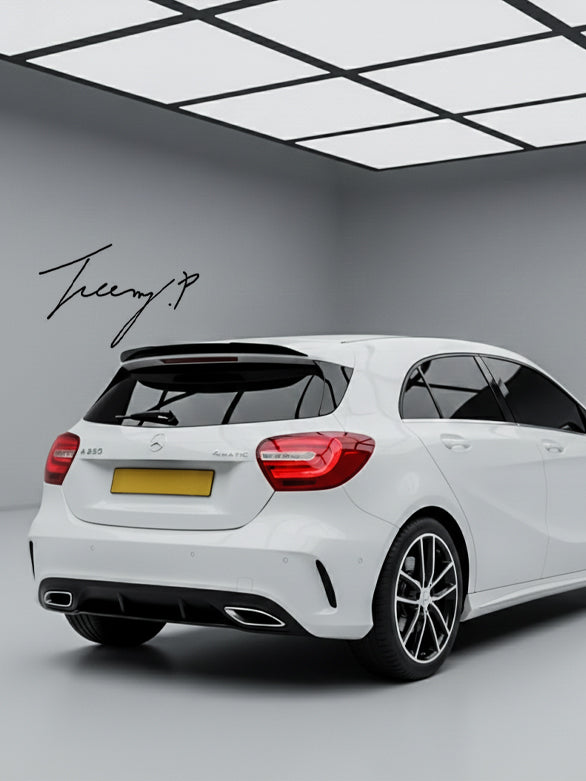 Gloss black AMG style rear roof spoiler lip for Mercedes A Class W176 A35 A45 (2012–2018)
