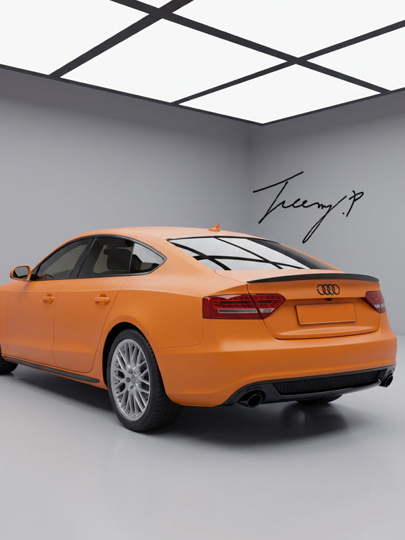 Gloss black ABS rear boot spoiler lip wing installed on a 2009-2016 Audi A5 Sportback 8T