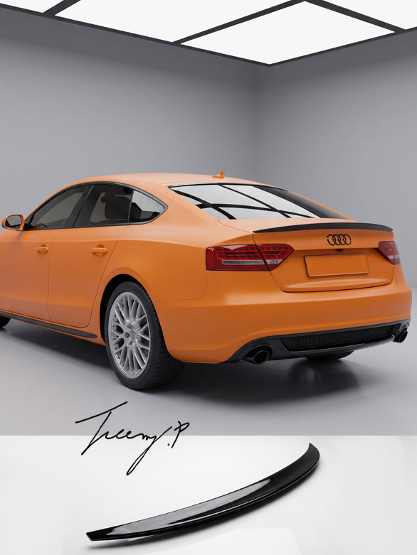 Gloss black ABS rear boot spoiler lip wing installed on a 2009-2016 Audi A5 Sportback 8T