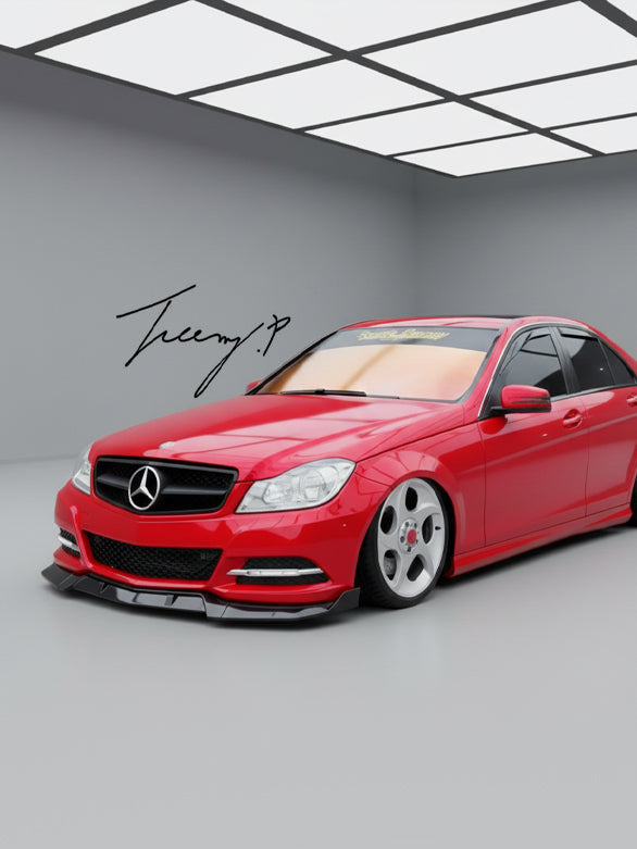 Gloss black front splitter lip for Mercedes C Class SE W204 models from 2007 to 2014
