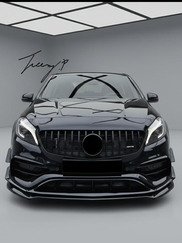 Gloss black front lip splitter for Mercedes A Class A35 A45 AMG Line W176 2012–2018
