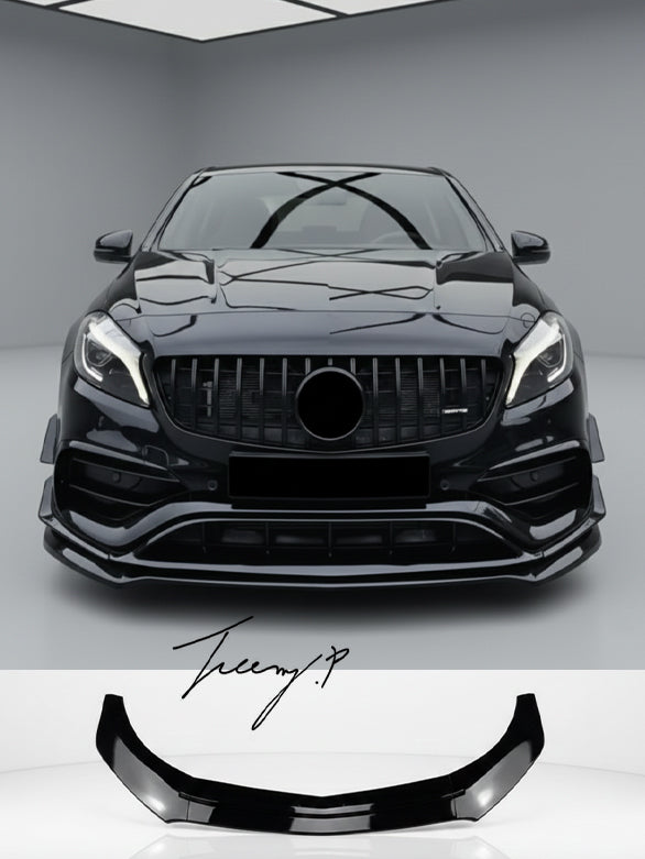 Gloss black front lip splitter for Mercedes A Class A35 A45 AMG Line W176 2012–2018
